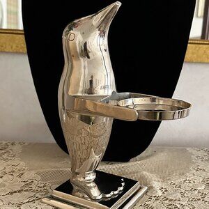 Vintage Pottery Barn Silver Plated Penguin Pillar Candleholder